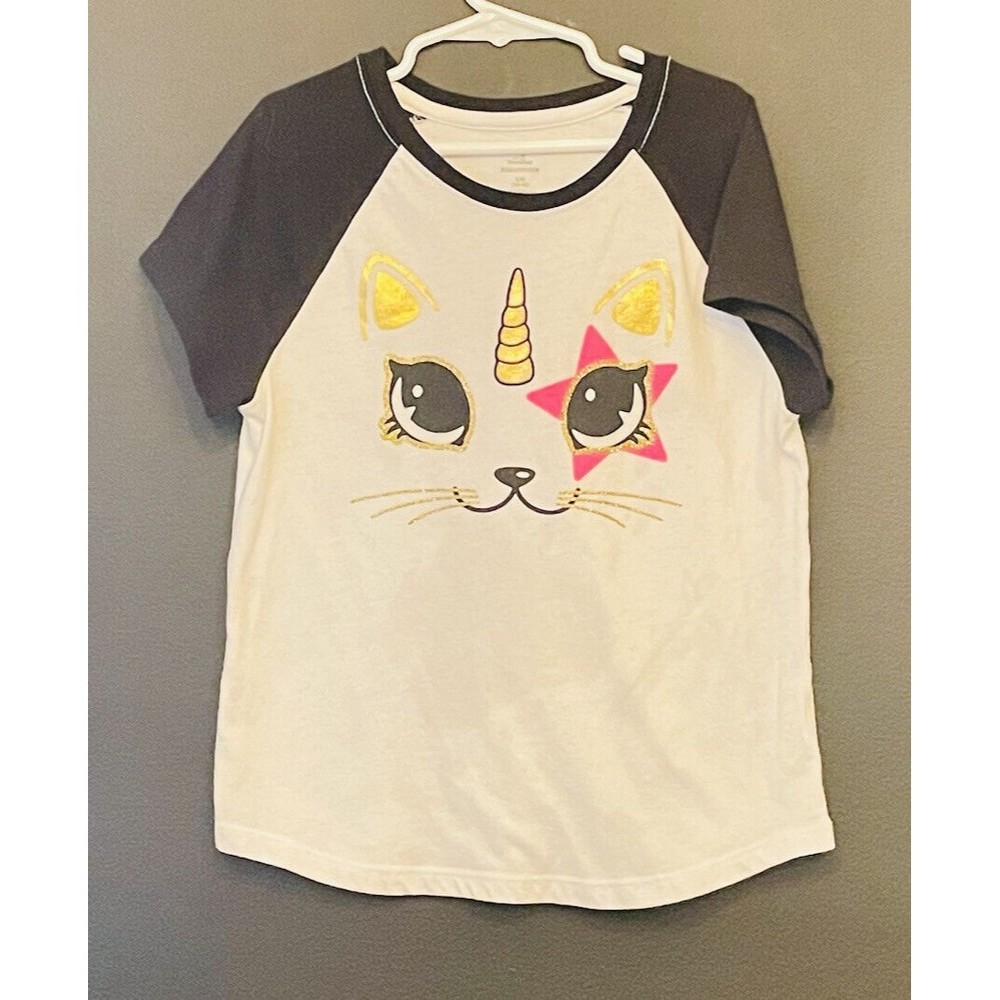Celebration Halloween Inc Girls White Short Sleeve T-Shirt Cat 10-12
